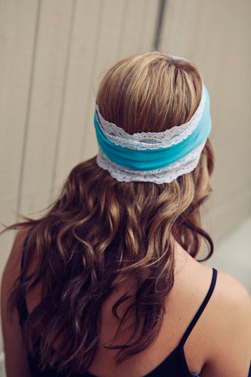 Turquoise and stretch Lace Headband Easter Bonnet Re-do