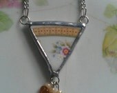 Floral Broken China Necklace with Bead Accents