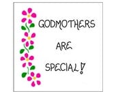 Godmother magnet - Godparent quote, pink flowers, green leaves