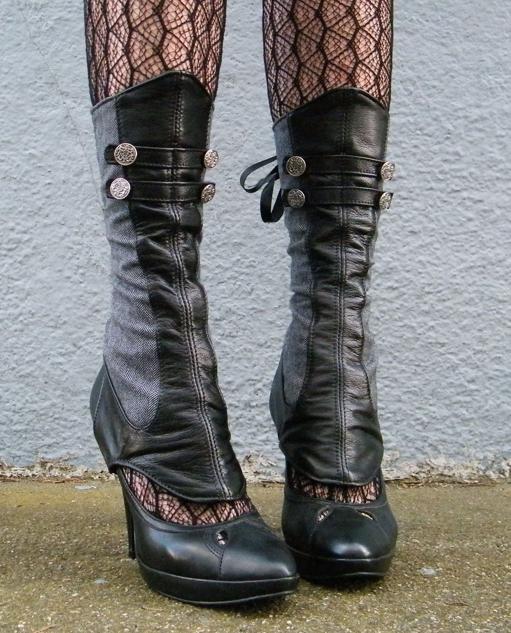 Spats -Leather and Herringbone  with Buttons-Evangeline