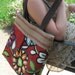Red Floral A Line Pleated Handbag Purse Tote Bag with Red Jute Webbing