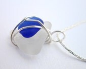 Stacked Sea Glass Necklace, Cobalt Blue and White Sea Glass