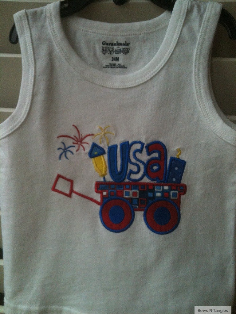 Fourth of July USA Fireworks Wagon Tee/Onesie Girls or Boys