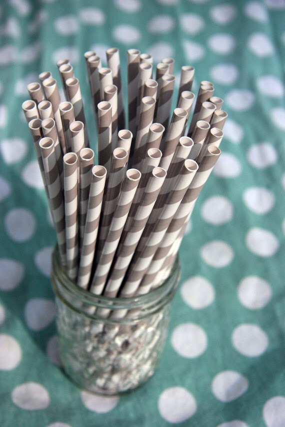 Paper Straws - 50 Grey and White Striped Paper Straws Il_570xn