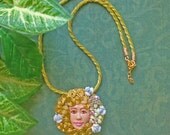 Flower fairy nymph goddess whimsical custom hand painted pendant and hand crafted chain necklace E15