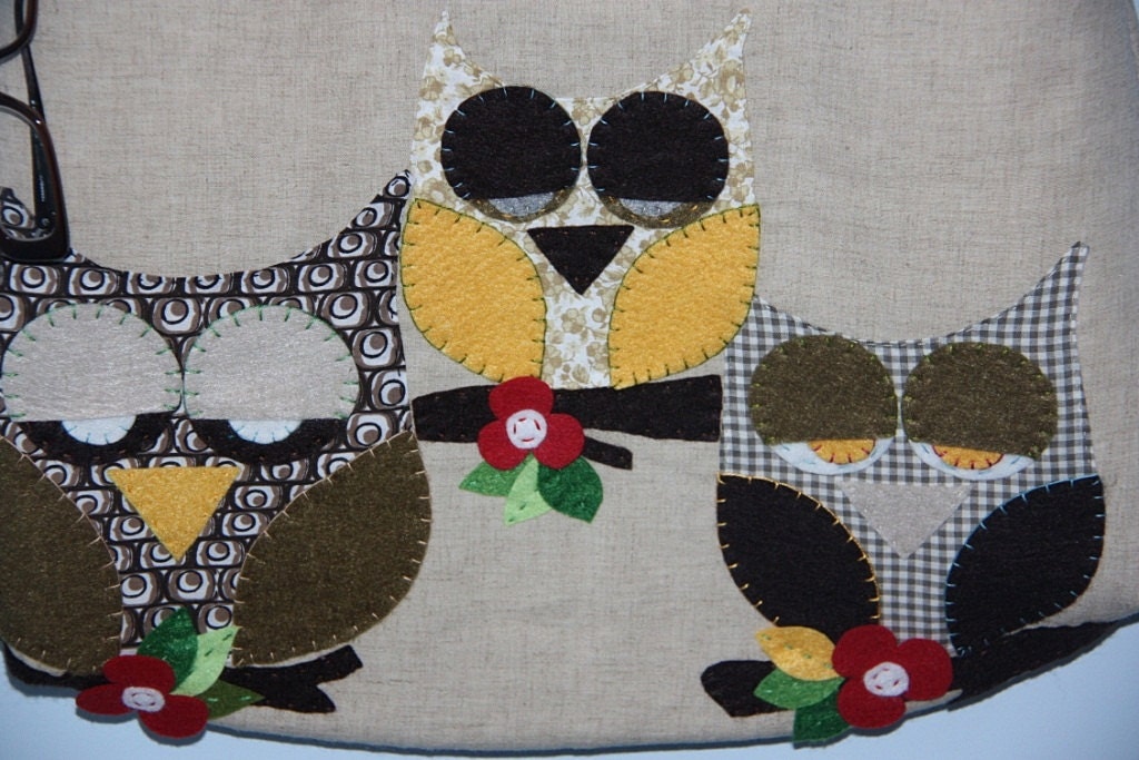 owl purse/owl family applique large hobo bag/ hobo bag / shoulder bag/multicolor owls applique