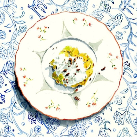 Still Life Kitchen Decor Food Art  of Original Watercolor Painting -- Apple Crisp Dessert
