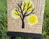 SALE-Mini painting and easel-Collage and acrylic tree with suns on canvas