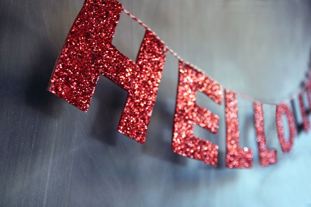 Hello Love Glitter Banner