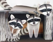 3D Pop up Raccoon Birthday Card Forest Friends Two card sizes available