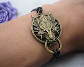 bracelet---wolf head bracelet, real leather wolf bracelet---Z202