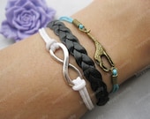 bracelet---antique bronze giraffe bracelet,giraffe bracelet, infinity bracelet,black braid bracelet---Z256
