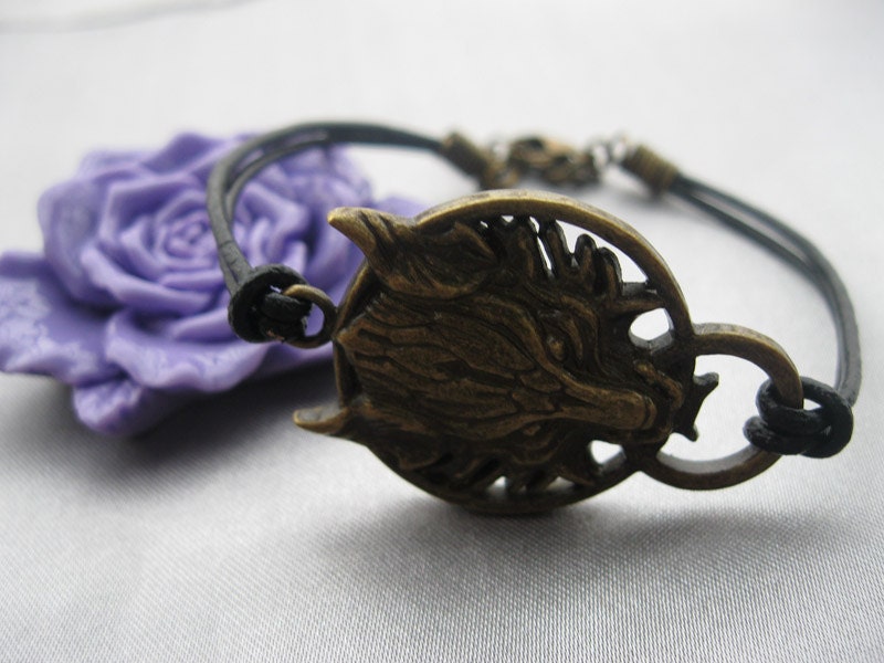 bracelet---wolf head bracelet, real leather wolf bracelet---Z202