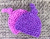 Twin Girl Hats, Newborn Photo Prop, Pink and Purple Gnome Hats, Pixie Hats, Knotted Hats.