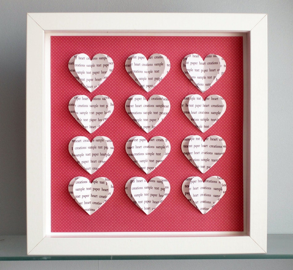 Personalised Framed Wedding Anniversary Gift / Customise 3D Hearts with any wording  / Song Lyric Wall Art