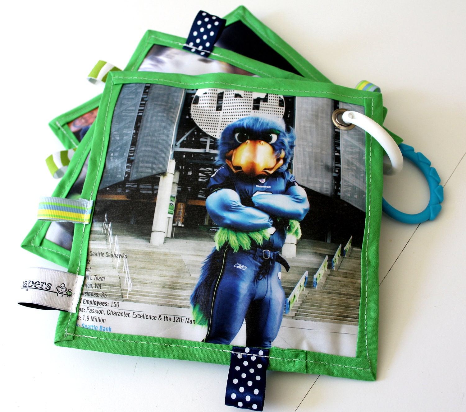 Personalized Baby Newspaper (Sports, Football, Seattle, Seahawks, Baby Boy, Baby Girl): crinkle taggie