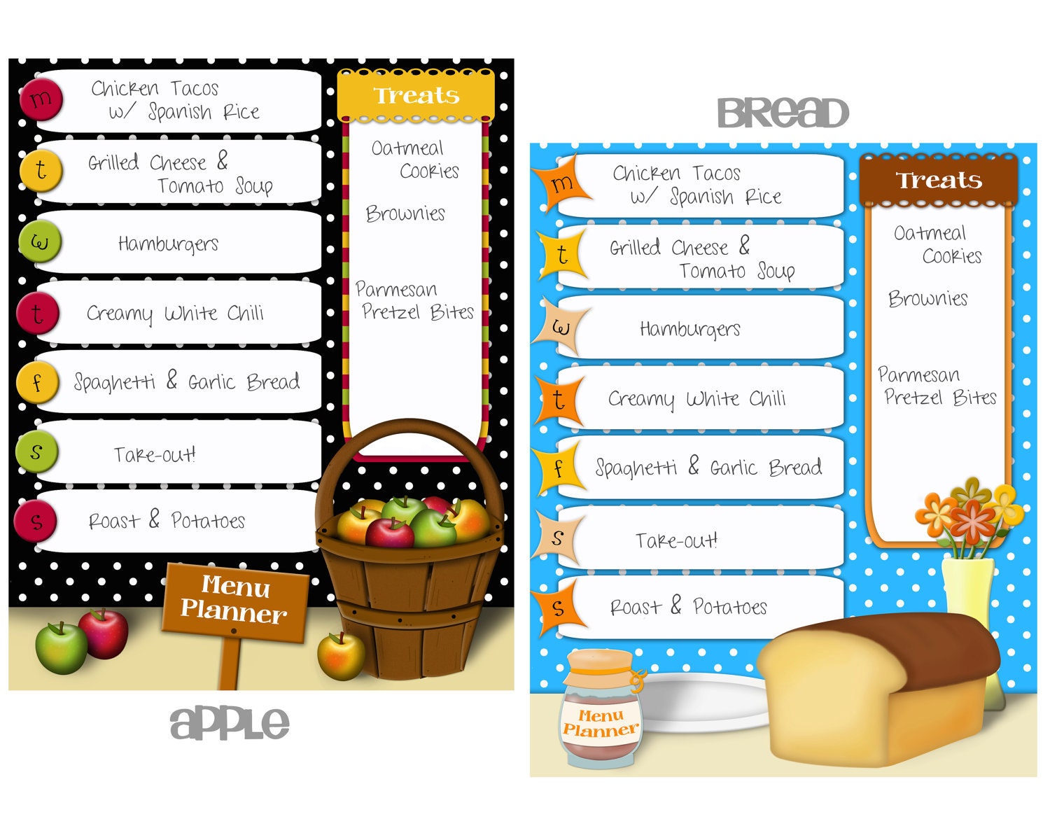 Printable Menu Planner CHOICE OF ONE Design