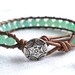 Beachy single wrap leather bracelet "Aqua", shabby chic bohemian bracelet