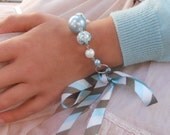 Children's Necklace or Bracelet Aqua Blue, White and Chocolate Brown - Vintage Wedding Flower Girl Necklace - Blue Sherbet Necklace