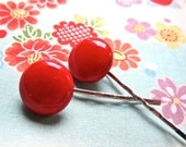 Vintage Bobby Pins Hair Flower Girl Jewelry Vintage Wedding - Candy Apple Red Cuteness