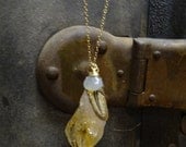 Sold can make variation Rough Cut Citrine and Aquamarine Vermiel Gold Fill Long Necklace