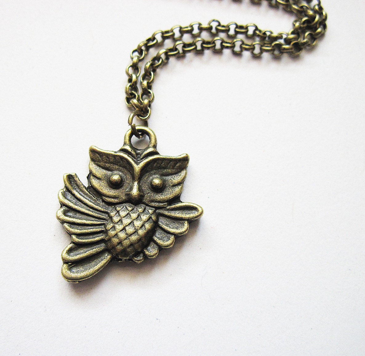 Owl Necklace Brass Owl Pendant, Owl Charm Necklace, Woodland Creatures, Jewelry under 20, Owl Jewelry, Flying Owl Necklace, owl accessory
