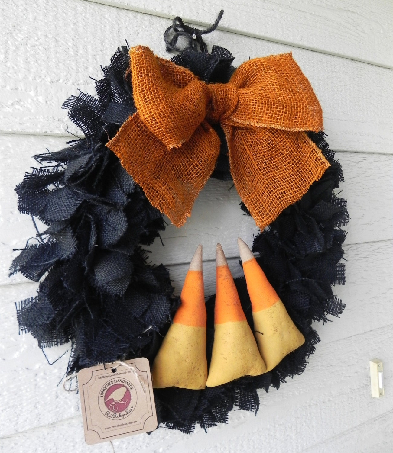 Burlap Halloween Wreath - CANDY CORNS Swamp Water Line