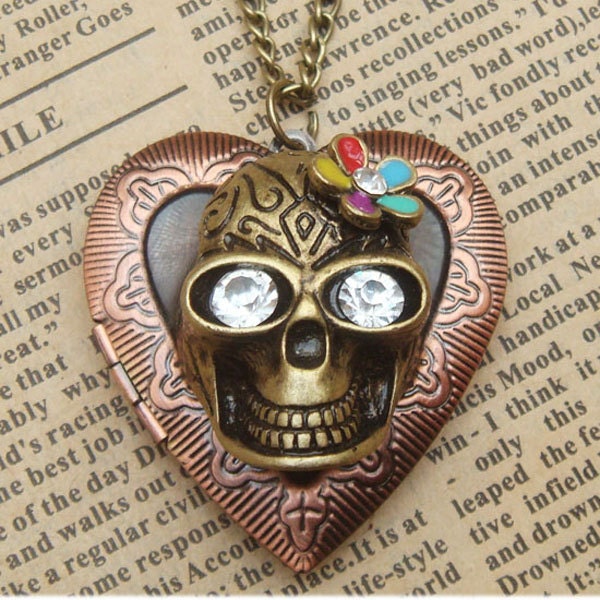 Steampunk Skull Locket Necklace Vintage Style Original Design