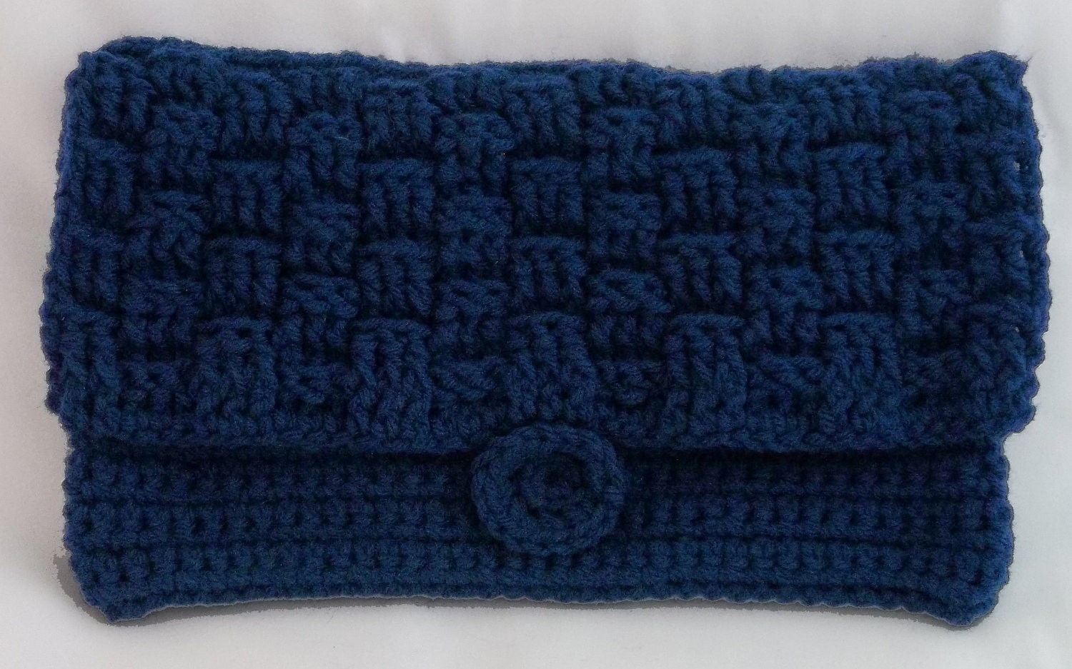 Blue Crocheted Clutch with Weave Design
