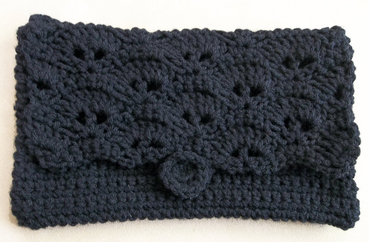 Black Crocheted Clutch with Fan Design