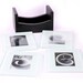 Set of 4 glass coasters with art photo prints, abstract black and white, artistic photography, with dark elegant wood holder