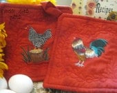 Two Embroidered Rooster Pot Holders for 18 USD