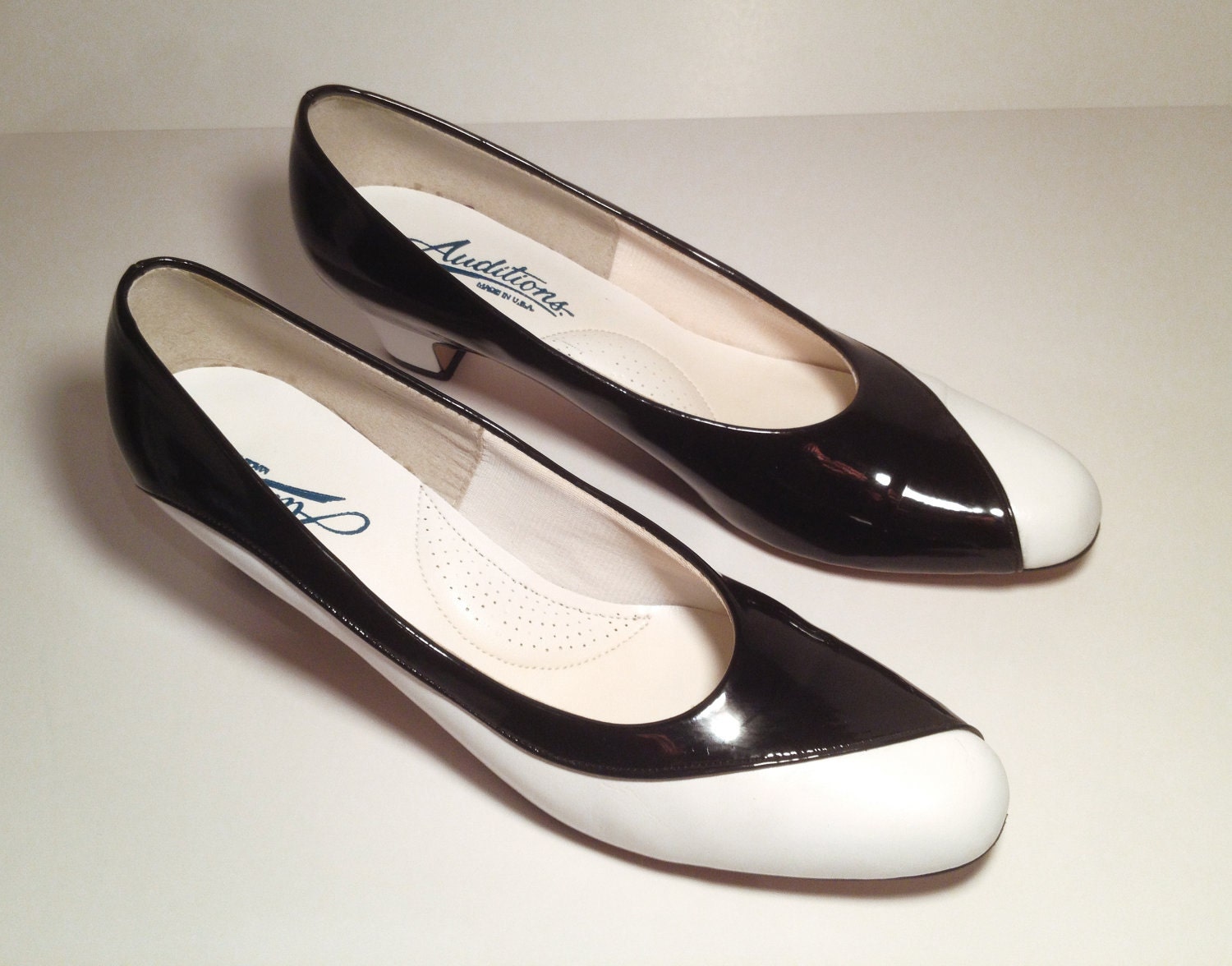 Black and White Vintage Patten Leather Pumps
