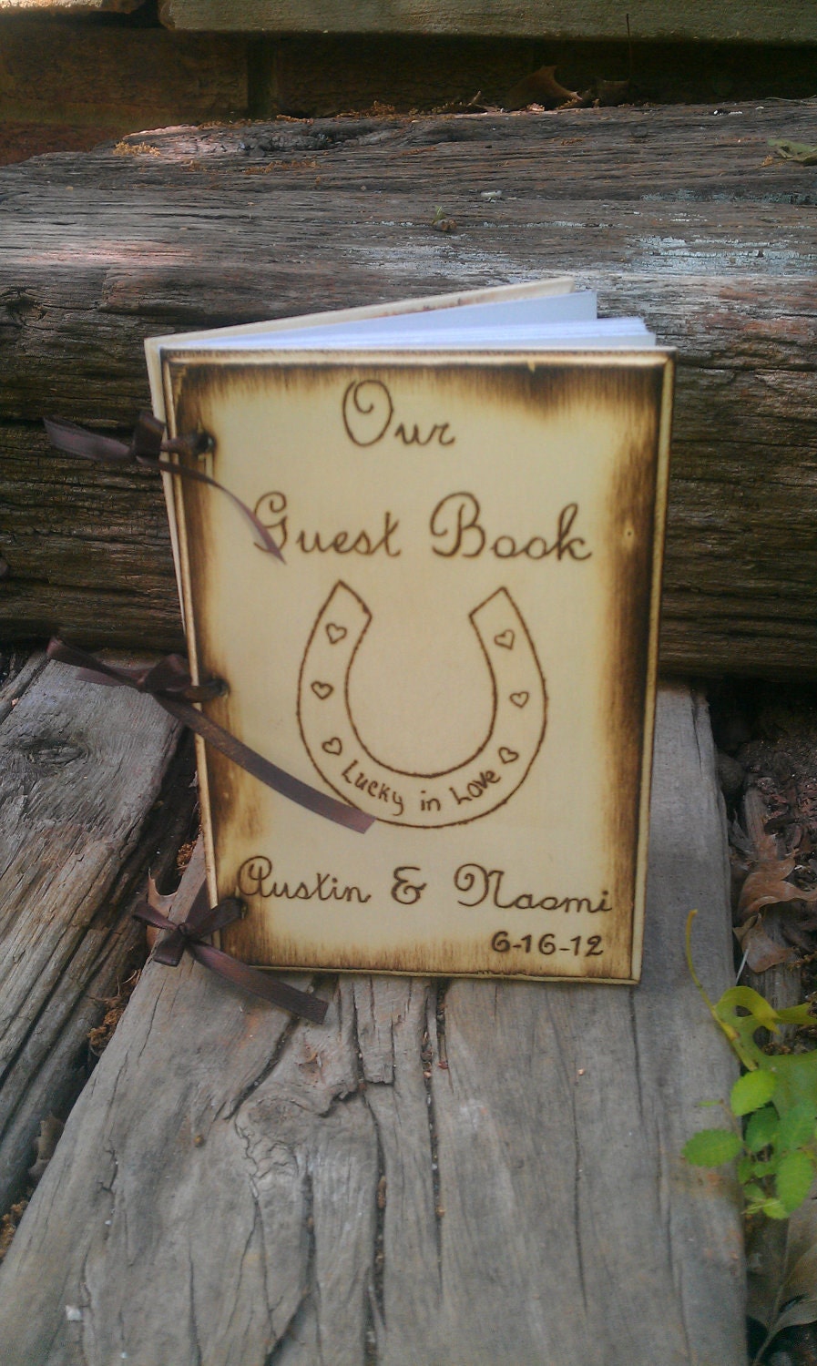 Rustic Chic Wedding Guest Book or Words of Wisdom Book Personalized