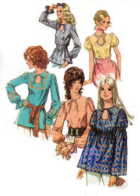 1971 - Five Blouse Styles w/Keyhole Neckline and Waistline and Sleeve Variations - Simplicity 9513 - Complete Original Vintage Pattern