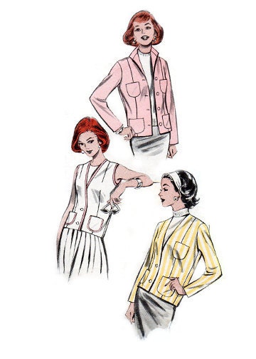 1950s - Chic Cardigan Blazer, & Sleeveless Blazer - Butterick Vintage Pattern 8578 - Complete Vintage Sewing Pattern