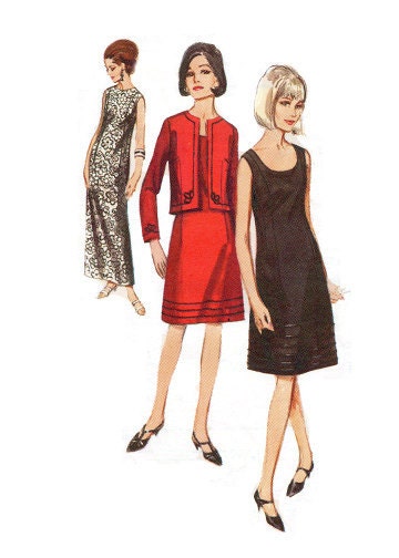 1960 Semi-fitted A-Line Dress with length variations and Jacket - Butterick 3753 - Complete Original Sewing Pattern