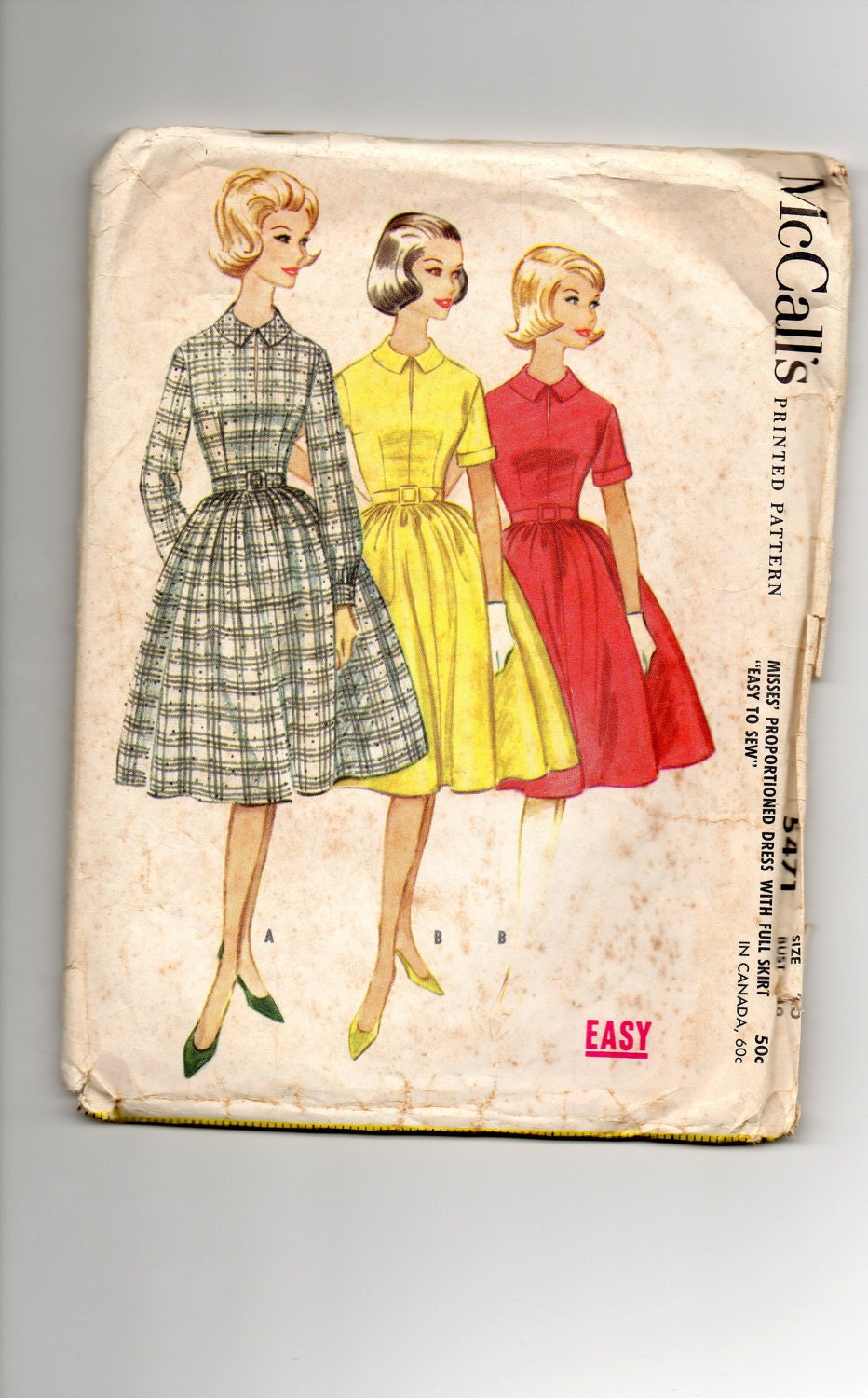 1960 Dart-fitted Bodice, Four Gore Gathered Full Skirt - McCalls 5471 Complete Original Pattern
