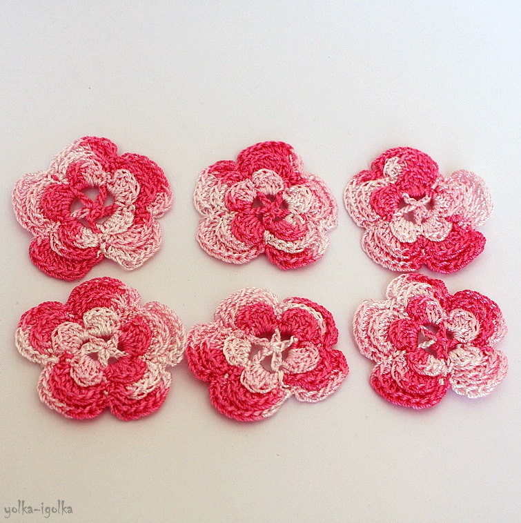 Beautiful pink melange crochet motifs. Set of 6.