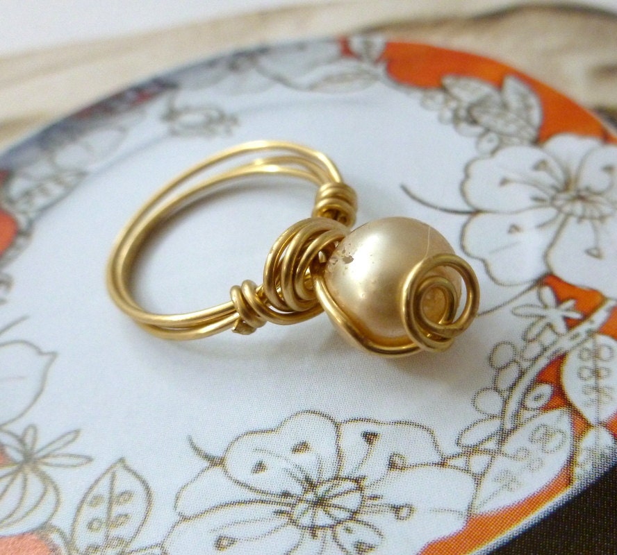 Olivia -  Wire Wrapped Bead Ring - Size 7 - READY to SHIP
