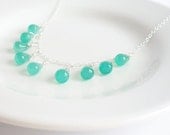 Green Agate Necklace, Waterfall Necklace, Cascading Necklace in Sterling Silver