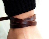 3 Circles  Brown Leather Wrap Bracelet  Adjustable With  metal Studs