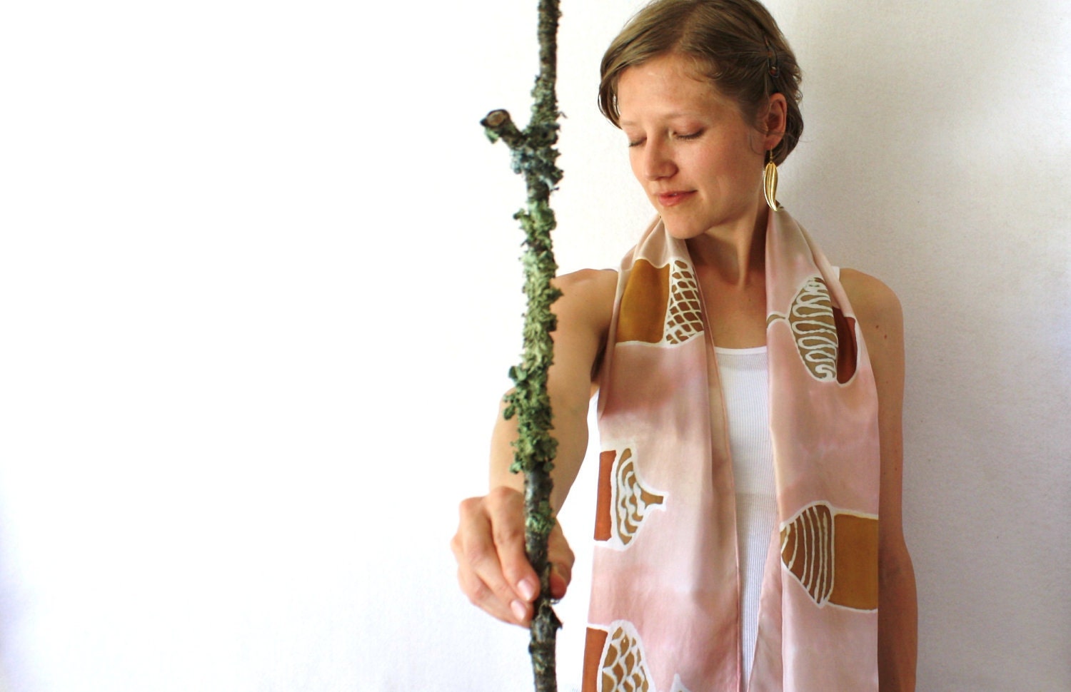 Brown Silk Scarf - Acorns - Hand Painted Silk Scarf - Summer Fashion - Fall Fashion - TheSilkMoon