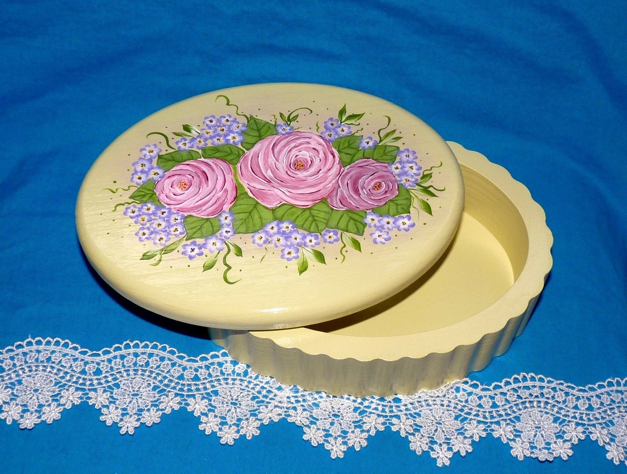Elegant Jewelry Box Wood Keepsake Box Jewelry Organizer Trinket Box Hand Painted Victorian Pink Personalized Roses Bridesmaid Gift