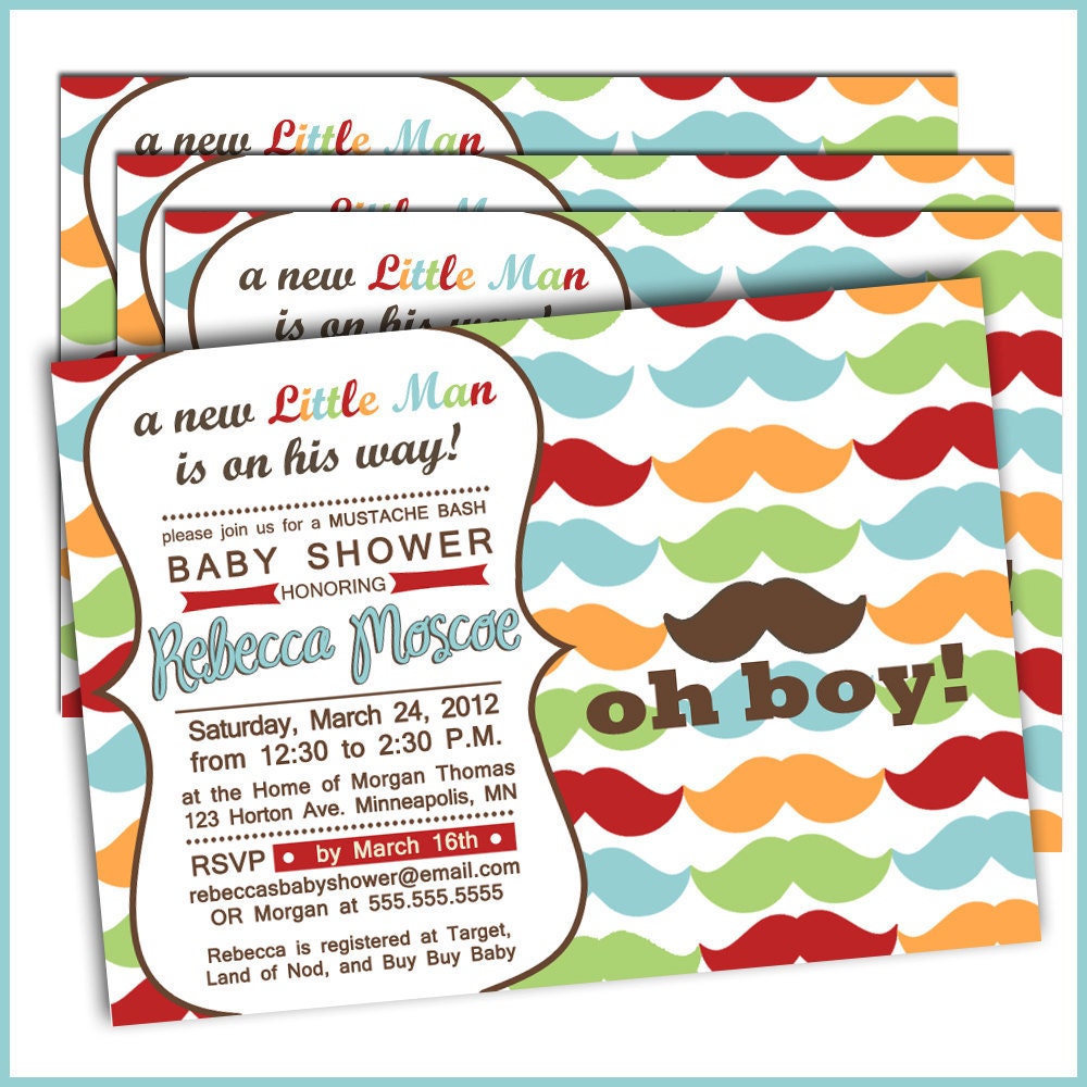 Little Man Baby Shower Invitations: Product No. 234 - Mustache Bash baby shower Baby Boy - 12 Printed Invitations