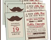 Vintage inspired Mustache Baby Shower Invitations for Little Man baby shower Invites - Set of 50 Personalized Invitations