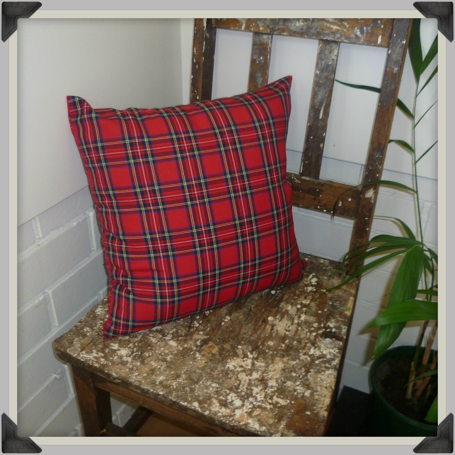 Tartan cushion handmade in Australia red alternative  Punk Blacklight retro home decor