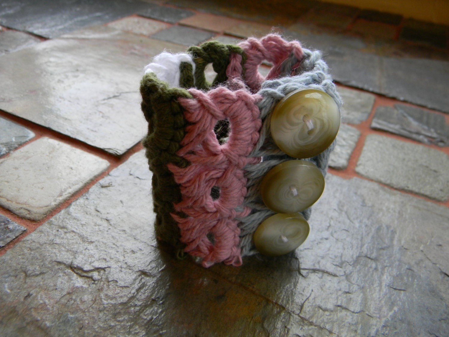 Cotton Crochet "Broom-Stick Lace" Cuff Bracelet