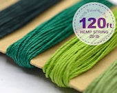Hemp Cord, Shades of Emerald Color Assortment, 1 mm, 20lb, Bead Cord, Hemp Thread, Colored Hemp Twine