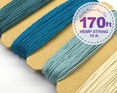 Hemp Cord, Shades of Aqua, 0.5 mm, 10lb, Bead Cord, Hemp Thread, Colored Hemp Twine